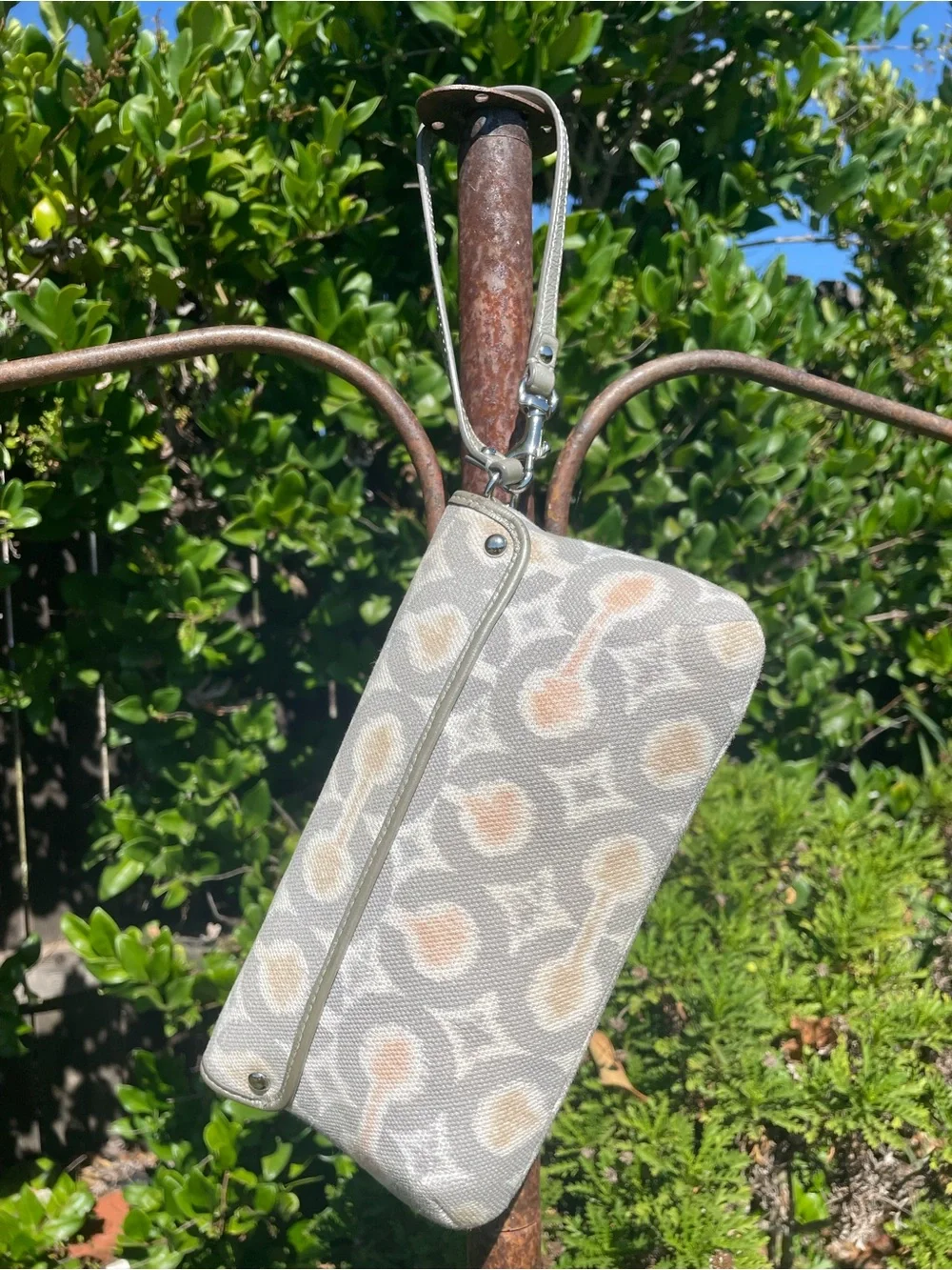 Coach Poppy Ikat Print Wallet Clutch Wristlet Gray Blush Metallic Trim Matching
